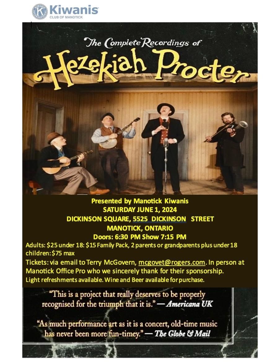 Dickinson Days: Poster detailing Hezekiah Procter's performance.
