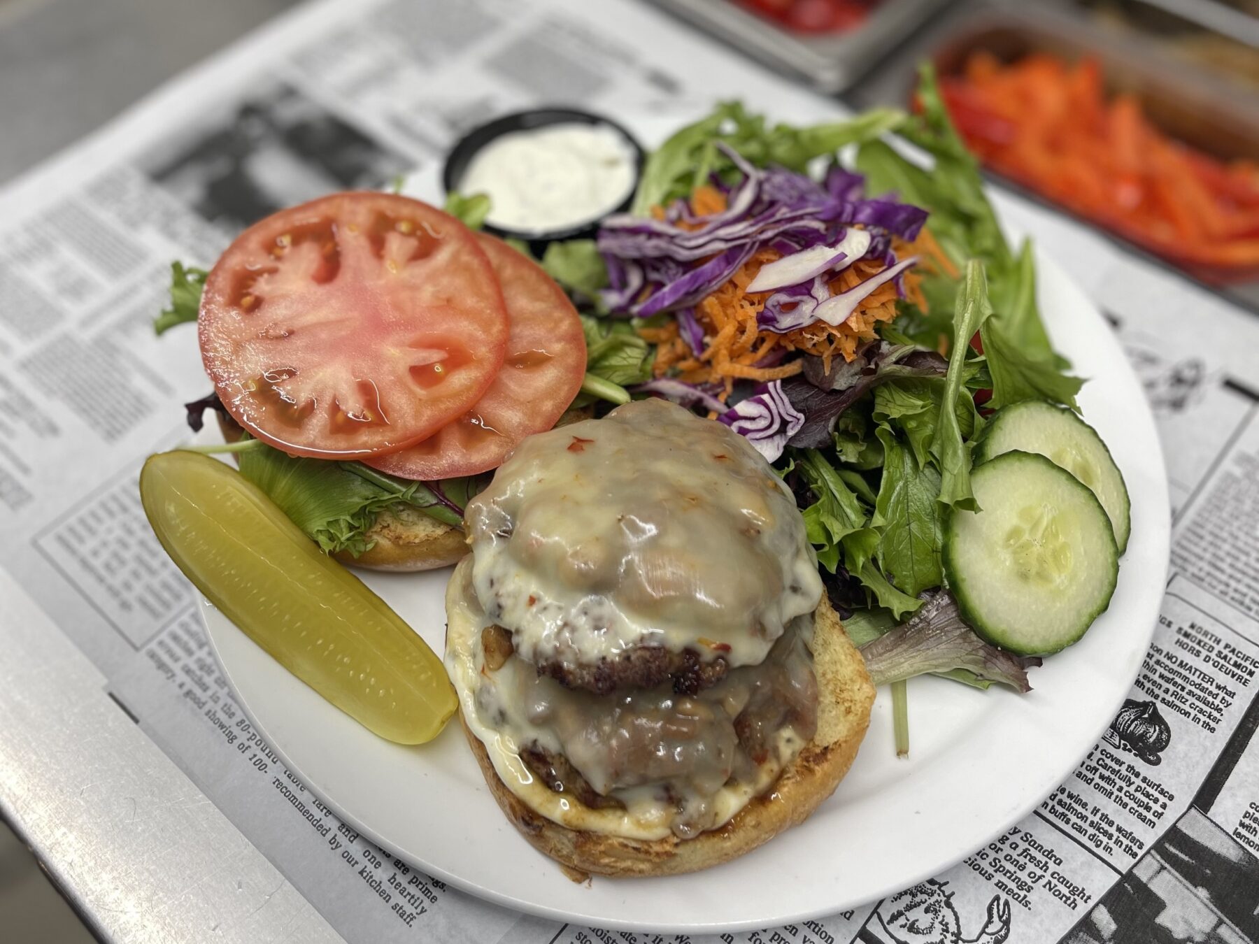 The Jack burger with a side garden salad.