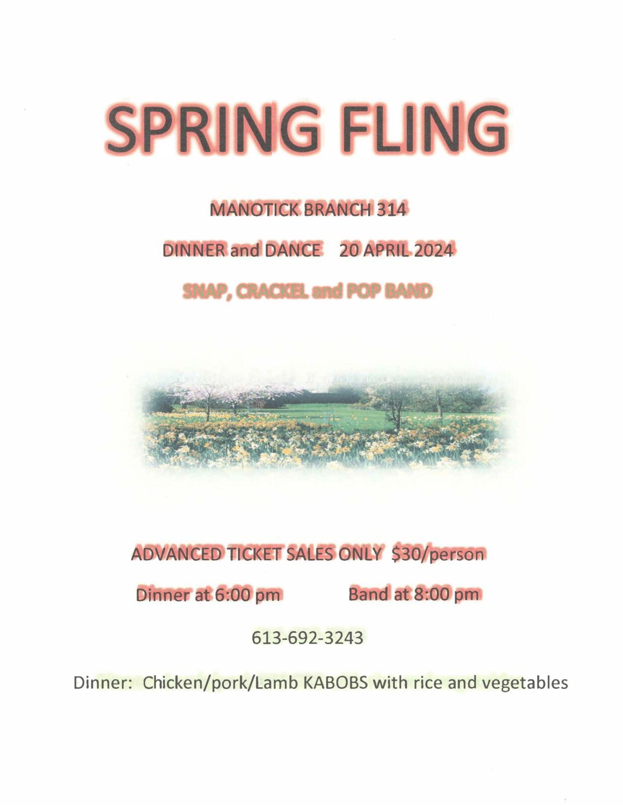 Manotick Legion, Spring Fling Poster, April 20th, 2024, Mar 19 Version