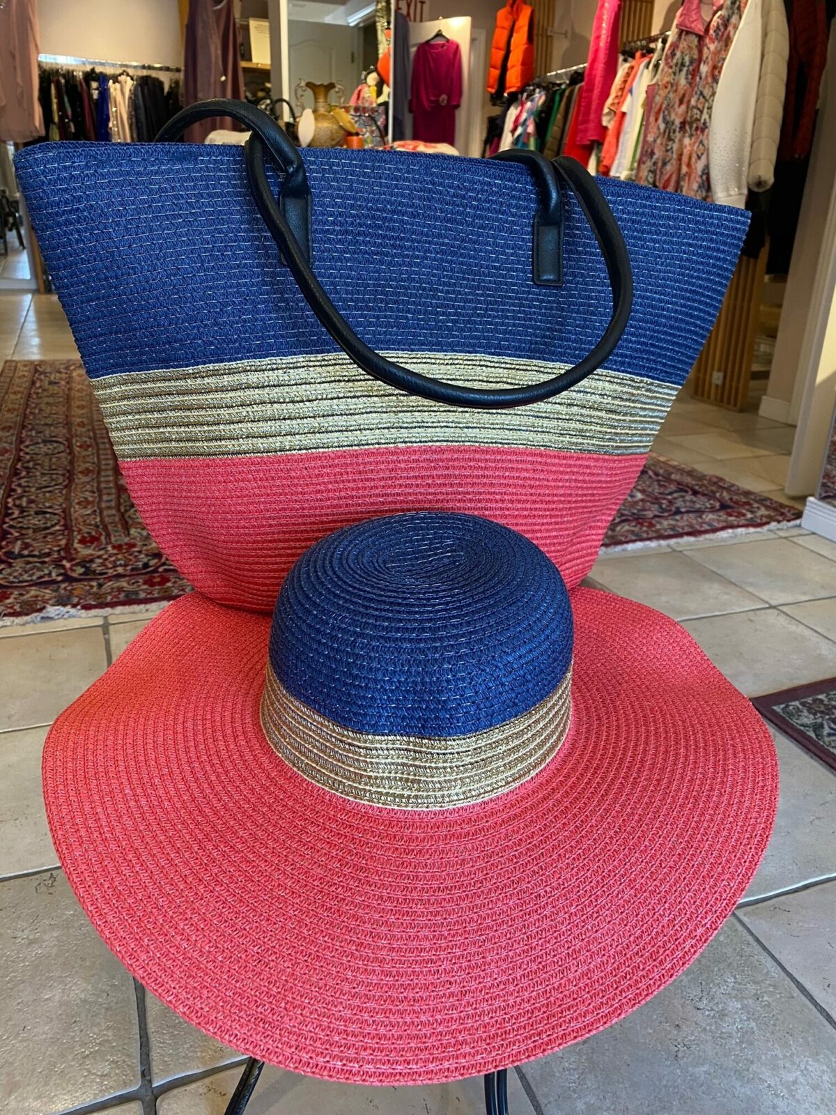 Pink & Blue sunhat and tote bag.